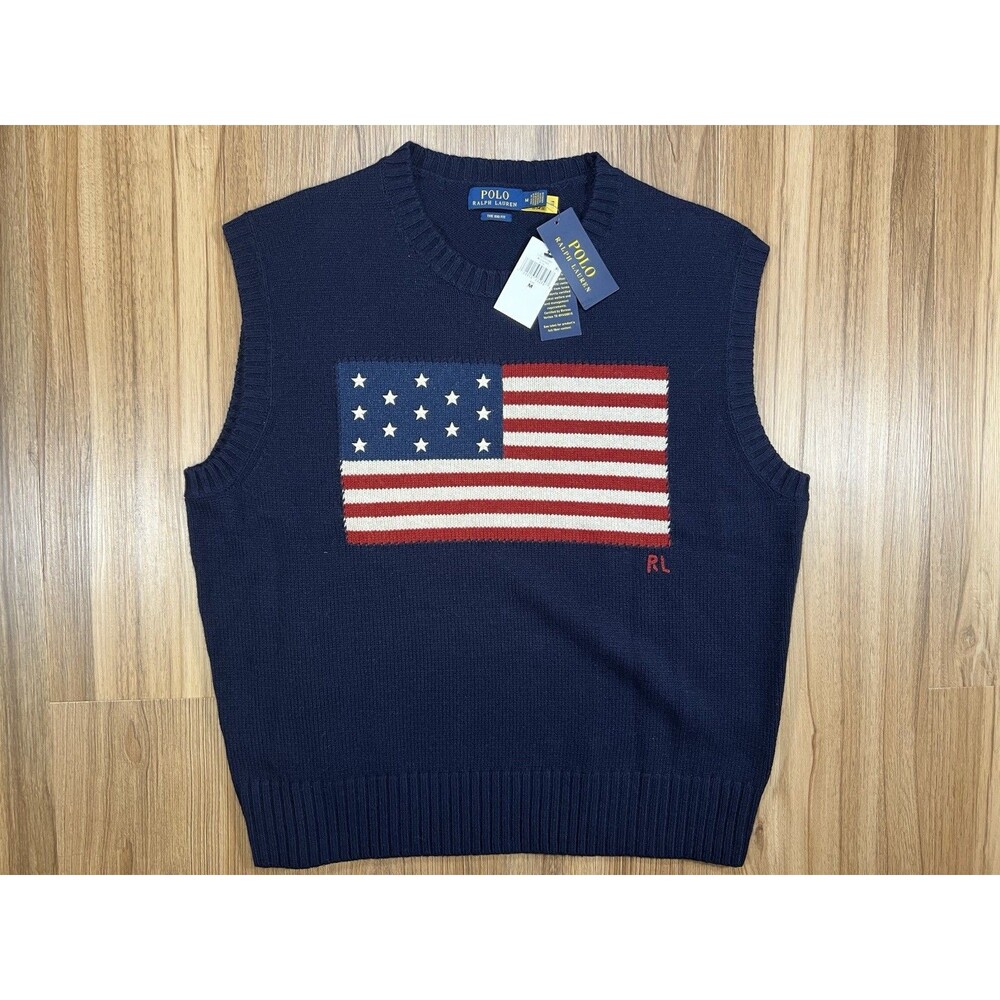 Polo Ralph Lauren  Big Fit Flag Sweater Vest Blue  Size Medium